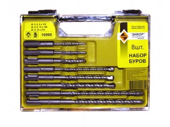 Набор буров SDS+ 5;6;8Х110 мм, 6;8;10Х160 мм, 8;10Х210 мм, 8 штук, пластиковый кейс