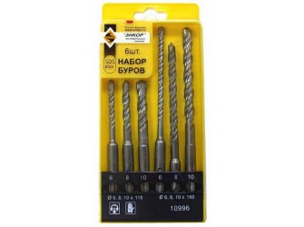 Набор буров SDS+ 6;8;10Х110 мм, 6;8;10Х160 мм, 6 штук, пластиковый футляр